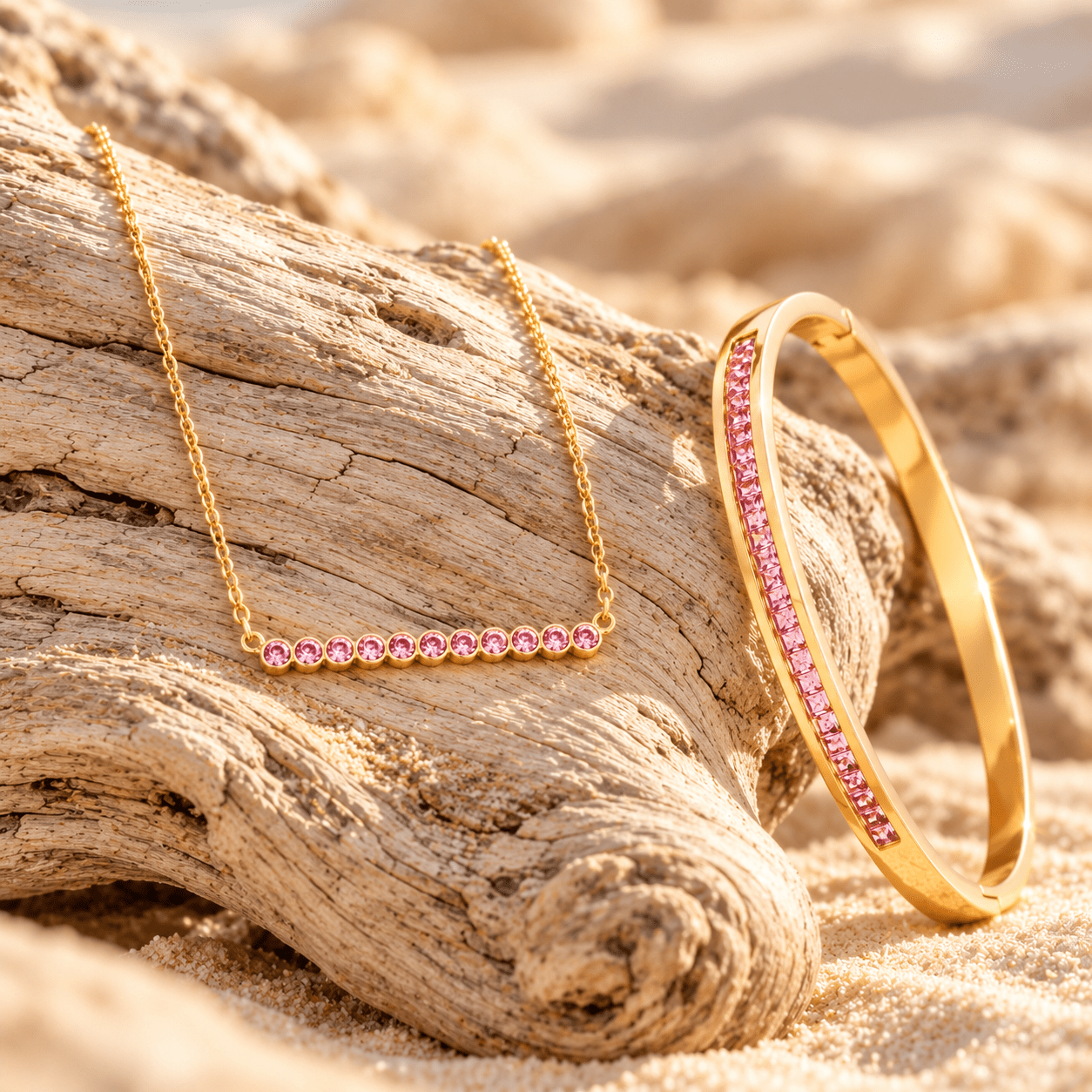 2pcs Single-Row Zircon Bracelet and Bar Necklace Set